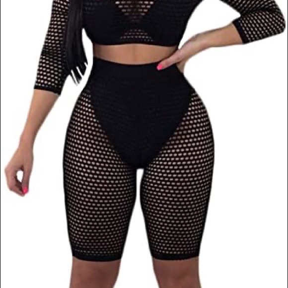 Fishnet shorts cover up